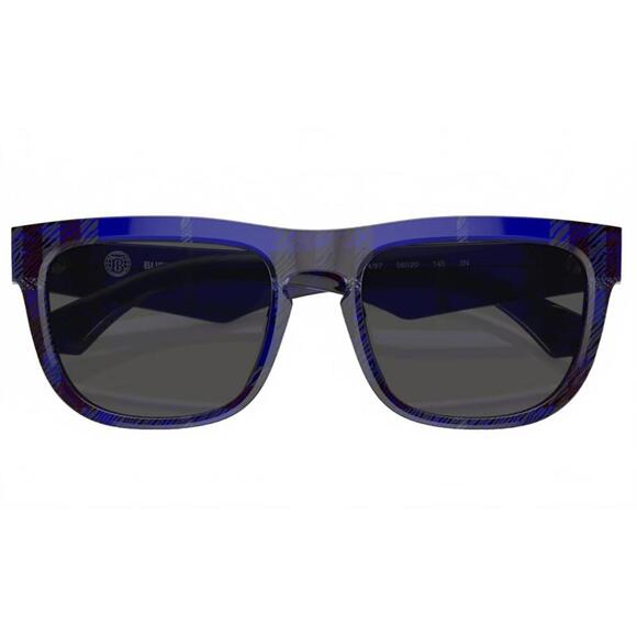 Burberry 50mm Square Sunglasses DARK GREY/CHECK BLUE NWT - Picture 1 of 9